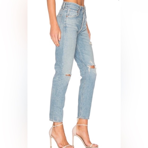 AGOLDE JAMIE CLASSIC CUT BUTTON FLY DISTRESSED JEAN DAKOTA - Picture 5 of 7